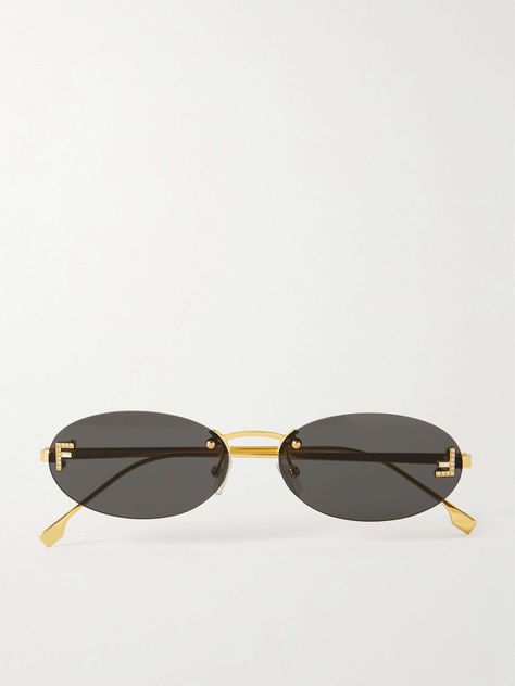 Fendi Glasses Sunglasses, Fendi Sunglasses Women, Oval Sunglasses 90s, Expensive Sunglasses, Fendi Glasses, Fendi Eyewear, Crystal Sunglasses, Girl Time, Gold Slides