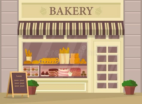 Exterior Illustration, Cake Building, Bread Business, Store Illustration, Cereal Food, Business Bakery, Building Vector, City Cake, Shop Exterior