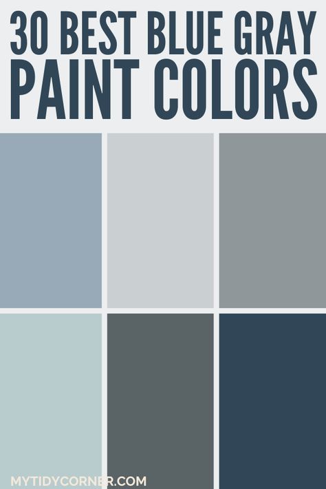 Collage of the best blue gray paint colors for your next home painting project. Blue Paint Color For Living Room, Blues And Gray Living Room, Greyish Blue Kitchen Walls, Behr Distant Star, Sherwin Williams Blues And Greys, Bluish Grey Paint Colors, Blue Paint For Kitchen Walls, Slate Blue Accent Wall Bedroom, Gray Blue Paint Colors For Living Room