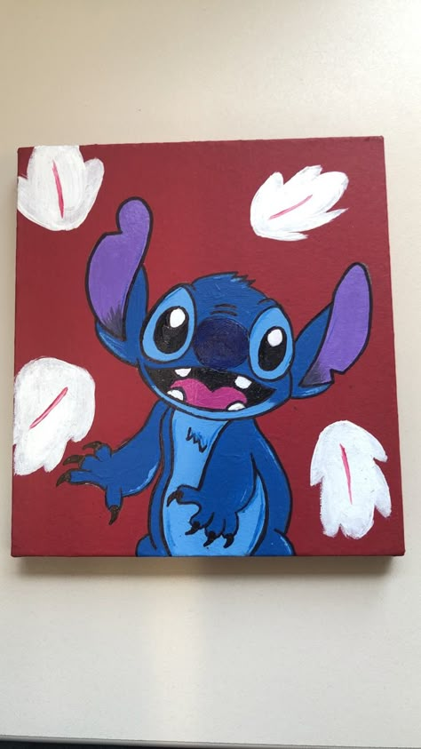 Stitch Paintings On Canvas, Stitch Easy Painting, Lilo And Stitch Painting Canvases, Easy Stitch Painting, Lilo And Stitch Painting Easy, Painting Ideas On Canvas Stitch, Stitch Painting Canvases Easy, Stitch Painting Ideas, Stitch Acrylic Painting