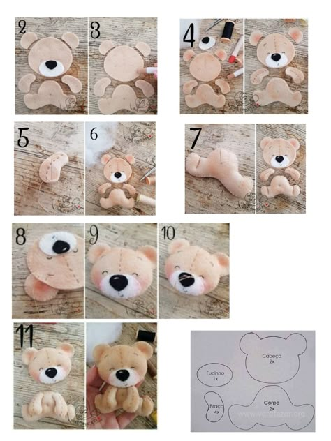 Pannolenci Ideas, Felt Animal Patterns Free Templates, Pretty Toys Patterns, Felt Teddy Bear, Felt Doll Patterns, Fabric Doll Pattern, Bear Felt, Teddy Bear Sewing Pattern, Felt Toys Patterns