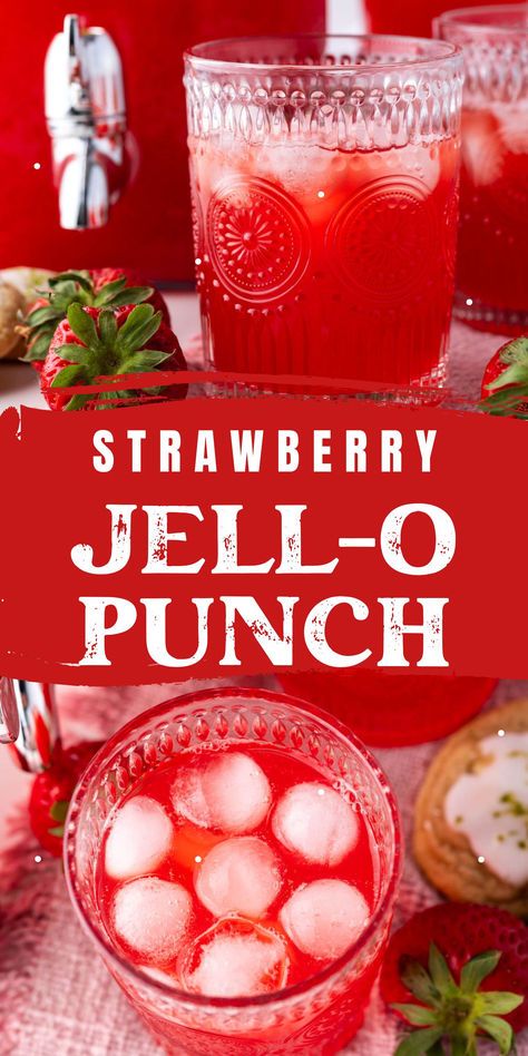 This is perfect for Memorial day, 4th of July or any summer picnic! Refreshing and festive strawbery red punch that has amazing flavor thanks to Jell-o.  This party punch will have your guests coming back for more. And it's a non-alcoholic punch recipe so  it is a family friendly drink. Drinks For Wedding Non Alcoholic, 4th Of July Non Alcoholic Punch, Kool Aid Punch Recipes, Jello Punch Recipes, Summer Party Drinks Alcohol, Summer Non Alcoholic Punch, Picnic Drinks Non Alcoholic, Raspberry Themed Party, Red Punch Recipe Alcoholic