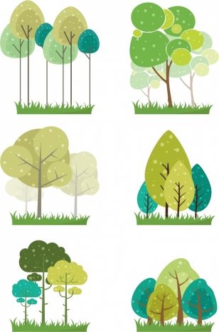 Cartoon Outline, Tree Icons, Flat Colour Design, Tree Symbol, Collection Illustration, Illustration Nature, Tree Icon, Seni Dan Kraf, Flat Vector Illustration