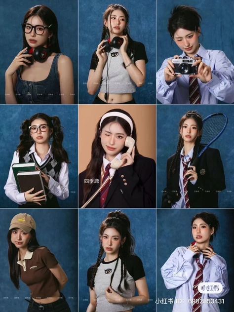 School Picture Day Photoshoot, Creative Shot For Graduation Outfits, Yearbook Themes Photoshoot, Back To School Photoshoot Ideas, Uniform Photoshoot, University Photoshoot, Creative Shot For Graduation, 2025 Photoshoot, Yearbook Aesthetic