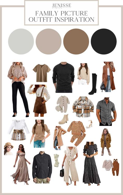 Family Photo Outfits Fall Black And Grey, Neutral Brown Family Picture Outfits, Neutral Clothing Family Photos, Family Photo Outfits Cream And Brown, Family Pictures With Neutral Colors, Black Beige Family Photo Outfits, Cream And Khaki Family Photos, Family Pictures Palette, Family Photos Beige Color Schemes