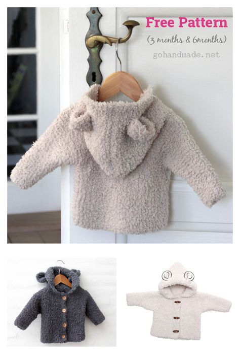 Teddy Hooded Baby Jacket Free Knitting Pattern Free Knitting Patterns For Newborns, Free Baby Knitting Patterns Newborns, Toddler Knitting Patterns Free, Hooded Jacket Knitting Pattern, Frock Design Ideas, Hooded Jacket Pattern, Baby Knitting Patterns Free Newborn, Hooded Baby Sweater, Free Baby Sweater Knitting Patterns