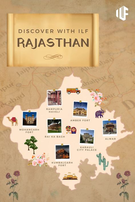 come discover with us , plan you trip and enjoy the architecture wonders of Rajasthan. Rajasthan Travel Brochure, Rajasthan Map, Rajasthani Theme, Desert Map, Travel Advertising Design, Rajasthan Tourism, Itinerary Design, Jaipur Travel, Chemistry Basics