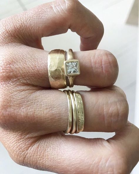 Minimal Gold Jewelry, Minimal Gold, Name Rings, Stop Staring, Recycled Gold, Princess Cut, Jewelry Branding, Bezel Setting, Ring Shopping