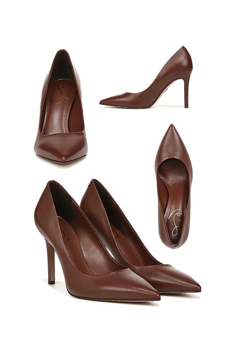 Brown Pumps Outfit, Bridal Cocktail Party, Shoe Goals, Work Heels, Brown Pumps, School Admissions, Confident Style, Brown Leather Heels, Dresses And Shoes