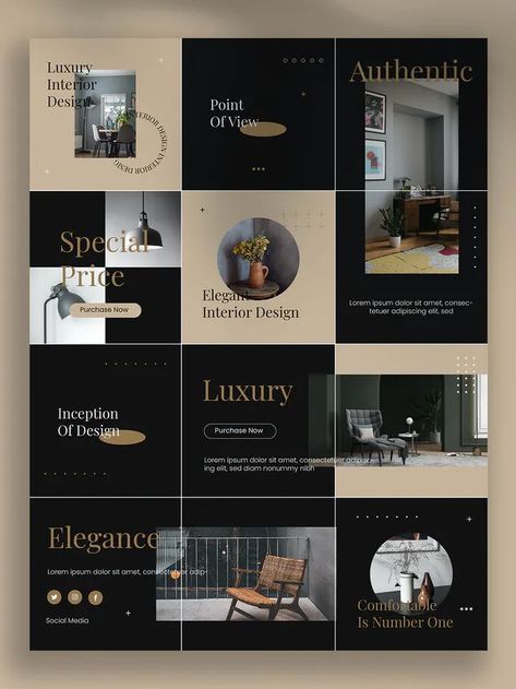 Instagram Grid Layout, Instagram Grid Design, Inmobiliaria Ideas, Instagram Puzzle Template, Interior Design Instagram, Instagram Design Layout, Instagram Branding Design, Insta Layout, 포트폴리오 레이아웃