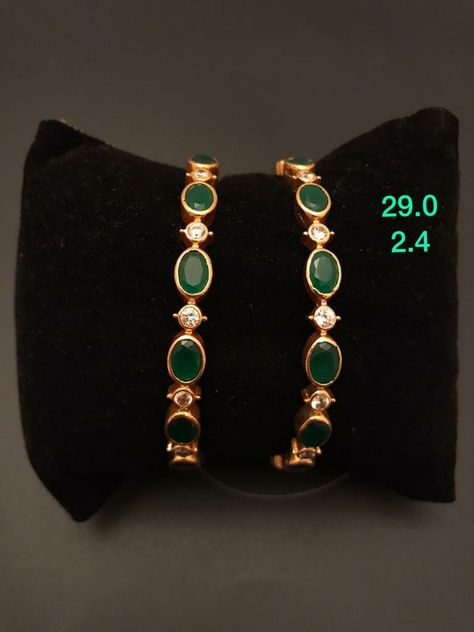 Green Stone Diamond Earrings, Black Stone Bangles In Gold, Stone Bangles Gold, Silver Bangles Design, Emerald Bangles, Green Bangles, Emerald Bracelets, Wedding Jewelry Sets Bridal Jewellery, Stone Bangles