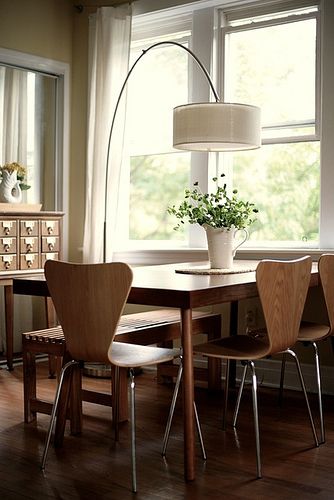 Nice dining, via Flickr. Arc Lamps, Kitchen Lighting Over Table, Condo Inspiration, Dining Room Floor, Kitchen Table Wood, Family Dining Rooms, Arc Lamp, Deco Salon, Wood Interiors