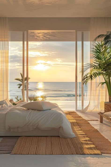 Sea Home Aesthetic, Beach View Bedroom, Ocean View Aesthetic, Ocean View Bedroom, Sea View House, Luxury Beach House, Dream Beach Houses, Dream Life House, Dream Beach