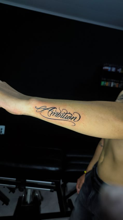 Tattoo Hombre Brazo, Forearm Word Tattoo, Ambition Tattoo, Hipster Tattoo, Verse Tattoos, Typography Tattoo, Cursive Tattoos, Realistic Tattoo Sleeve, Quality Quotes