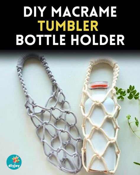 Make a cute macrame bottle holder for your tumbler or water bottle with this quick and easy DIY tutorial! It's easy and beginner-friendly. Easy Water Bottle Holder, Water Bottle Strap Diy, Macrame Bottle Holder Diy, Macrame Water Bottle Holder Diy Tutorial, Water Bottle Macrame, Macrame Bottle Holder Tutorial, Macrame Water Bottle Holder Diy, Diy Water Bottle Holder, Bottle Holder Diy