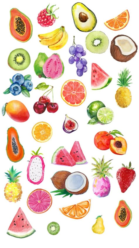 Fruit Collage, Fruit Doodle, Christmas Background Iphone, Ocean Room Decor, Fruits Drawing, Cute Summer Wallpapers, Fruit Wallpaper, Watercolor Fruit, Iphone Design