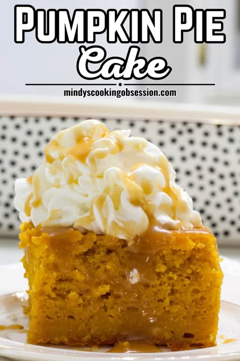 The Best Pumpkin Pie Cake (easy 4 ingredient recipe) - a simple Thanksgiving favorite that is so much easier than traditional pumpkin pie. 4 Ingredient Pumpkin Pie, Pumpkin Pie With Pumpkin Pie Filling, Pumpkin Desserts With Spice Cake, Betty Crocker Magic Pumpkin Cake, Libby’s New Pumpkin Pie Recipe, Best Creamy Pumpkin Pie Recipe, Pumpkin Dream Whip Pie, Fun Pumpkin Pie Recipes, 100 Pumpkin Recipes