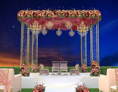 crystal pillar wedding vidhi mandap 3D project on Behance Wedding Vidhi Mandap, Vidhi Mandap, 25th Wedding Anniversary Invitations, Indoor Wedding Decorations, Mandap Design, Crystal Pillar, Indian Wedding Invitation Card Design, Flower Garland Wedding, Digital Invitations Wedding