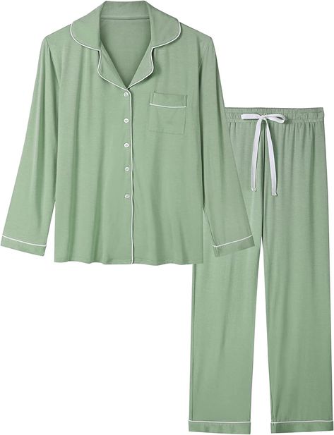 Green Pajamas, Womens Pj Sets, Button Up Pajamas, Summer Sleepwear, Cute Pajama Sets, Bamboo Pajamas, Comfortable Pajamas, Cute Pajamas, Pj Pants