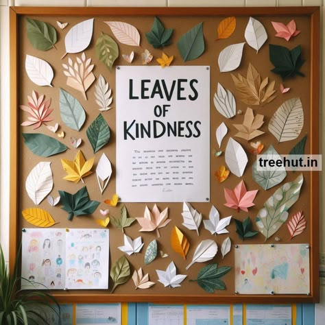 Leaves Bulletin Board Ideas and Classroom Activity Ideas for Elementary School in Fall | October Bulletin Board Ideas | Environment Fall Science Classroom Door, Fall Class Board Ideas, Oak Tree Bulletin Board, Classroom Decor Thanksgiving, Thanksgiving Ideas Classroom, Grade 4 Bulletin Board Ideas, Fall Interactive Bulletin Boards, Middle School Fall Bulletin Boards, Fall Leaf Bulletin Board