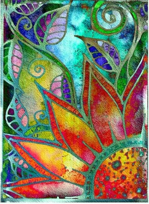 Watercolor Batik Art, Mead, Silk Painting, Art Journal Pages, Art Journal Inspiration, Art Journals, Whimsical Art, Flowers And Leaves, Art Quilts