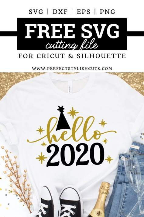 Free Hello 2020 SVG File for Cricut projects and Silhouette Cameo projects from PerfectStylishCuts.com. Perfect for a New Years Eve shirt.   #newyearssvg #newyearsshirt #freesvgfiles #freesvg #freecutfiles #newyearsdiy #newyearscrafts #hello2020svg New Years Crafts, New Years Svg, Hello 2023, Shirts Cricut, New Years Eve Shirt, Business Talk, New Year Svg, 2023 Svg, Cricut Svg Files Free