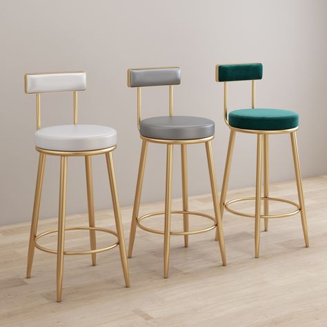 Bar Chair Nordic Tall Counter Furniture Gold Metal Velvet Back Luxury Kitchen Leather Modern High Stool Bar Chairs For Bar Table https://m.alibaba.com/product/62049290570/Bar-Chair-Nordic-Tall-Counter-Furniture.html?__sceneInfo={"cacheTime":"1800000","type":"appDetailShare"} Cafe Bar Stools, Round Living Room, Iron Bar Stools, Kursi Bar, Short Stools, Iron Stools, Glam Metal, Living Room Bar, Dining Stools