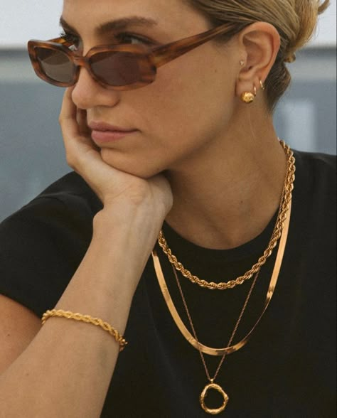 Aureum Collective, Cass Dimicco, Jewelry Product Shots, Necklace Outfit, Jewelry Photoshoot, Gold Statement Earrings, Jewelry Fashion Trends, Stacked Jewelry, Elegant Bracelet