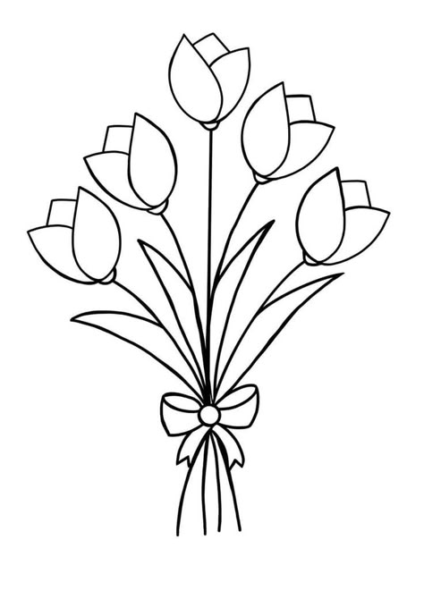 Flower Bouquet Drawing, Tulip Drawing, Flowers Coloring Pages, Easy Flower Drawings, Flower Pattern Drawing, Flowers Coloring, Flower Drawing Design, Pola Sulam, Embroidery Flowers Pattern