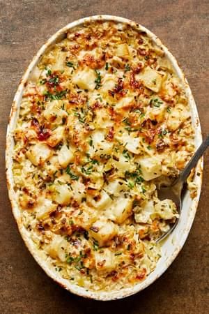 Cauliflower Au Gratin | The Modern Proper Easy Cheesy Cauliflower, Leek Gratin, Gratin Recipes, Cauliflower Au Gratin, Sweet Potato Casserole Healthy, Potatoes Dauphinoise, Gratin Potatoes, Au Gratin Recipes, Cauliflower Gratin