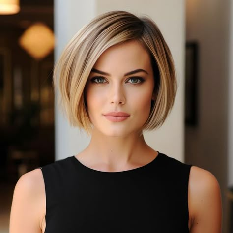 You'll love how sophisticated a short bob haircut can make you look. Don't hold back, check out all the trendy short bob haircuts and hairstyles we have for you. Chic Short Bob Haircut, No Layer Bob Haircut, Women Short Bob Hairstyles, Blond Short Bob Hairstyles, Short A Line Bob Hairstyles, Back Of Short Bob, Power Bob Haircut, One Lenght Hairstyle Bob, Bob Hairstyles For Thick Hair Over 50