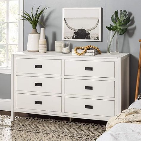 White Glam Bedroom, Sideboard Living Room, White 6 Drawer Dresser, Dresser Decor Bedroom, Walker Edison Furniture, Sideboards Living Room, Glam Bedroom, White Dresser, Entryway Console