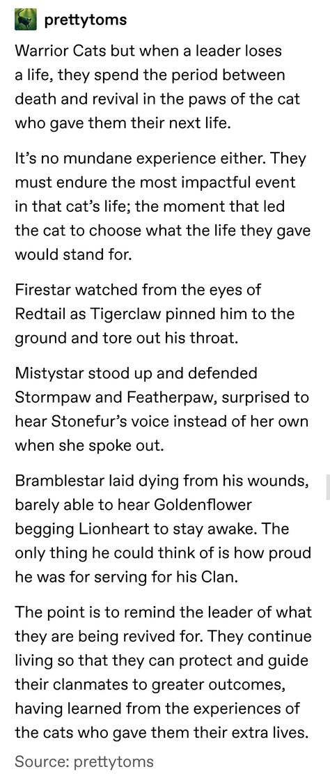 Warrior Cat Headcanons, Warrior Cat Story Ideas, Warrior Cat Rp Ideas, Warrior Cats Tumblr Posts, Warrior Cats Tumblr, Warrior Cats Headcanons, Warriors Headcanons, Warrior Cats Au, Warriors Memes