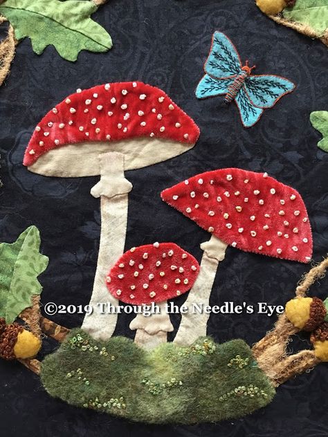 Woodland Walk, Mushroom Crafts, Wool Felt Projects, Wool Applique Patterns, Wool Embroidery, Applique Quilting, Felt Embroidery, Sewing Appliques, Hand Applique