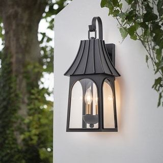 3-Light Outdoor Umbrella Dimmable Matte Exterior Lantern Wall Sconce Light - Bed Bath & Beyond - 39939508 Exterior Lights Farmhouse, Exterior Cottage Lighting, French Country Exterior Lighting, Carriage Lights Exterior, Covered Porch Lighting, Cottage Outdoor Lighting, Outdoor Farmhouse Lighting, Exterior Sconces, Exterior House Lights