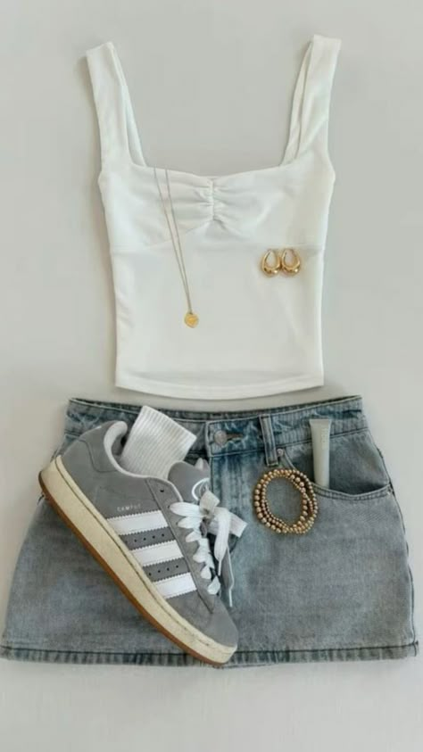 White top from Supré, denim skirt from target, shoes from city Beach, earrings from target, necklace not quite sure Target Shoes, Beach Earrings, Outfit Inspo Summer, Casual Preppy Outfits, Looks Party, Trendy Outfits For Teens, Outfit Inspo Casual, Cute Preppy Outfits, Simple Trendy Outfits