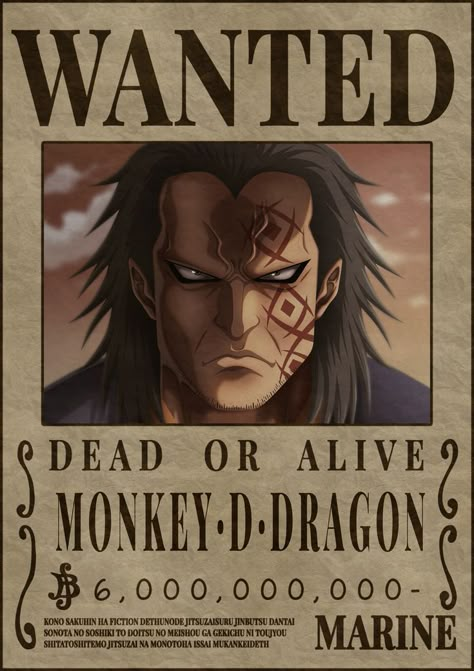 Dragon One Piece, Wanted One Piece, Monkey D Dragon, One Piece Poster, One Piece Bounties, Wanted Poster, One Piece Comic, Dead Or Alive, Anime One