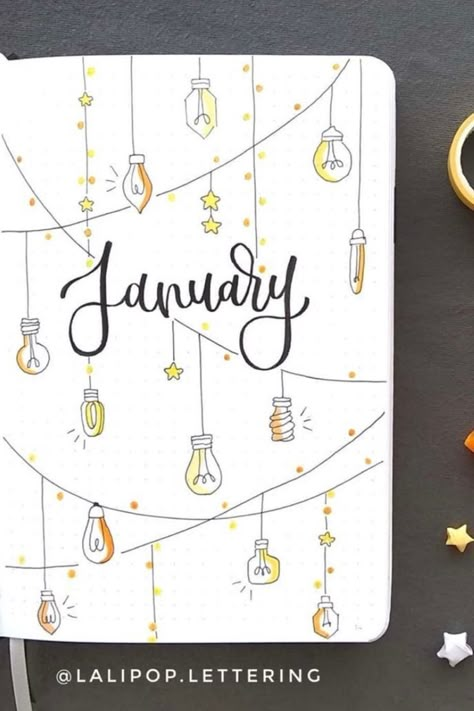 January Bullet Journal Cover, January Bujo, Bullet Journal Spread Ideas, Journal D'inspiration, Bujo Journal, Bullet Journal Work, Bullet Journal Month, Bullet Journal Cover, 15 January