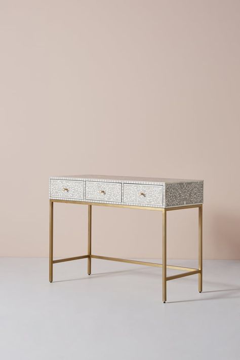 Bone Inlay Console, Sofa Bar, Three Drawer Dresser, Design Desk, Printed Sofa, Vine Design, Bone Inlay, Vanity Table, Desk Design