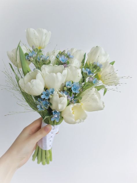 Browsing a beautiful Hydrangea Bouquet? Click on Whitedewflower.com. Our expert florists will create a stunning bouquet for you that will brighten any day. Check out our site for more details. Tulip Bridal Bouquet, White Tulip Bouquet, Hydrangea Bridal Bouquet, Hydrangea Bouquet Wedding, Bridal Bouquet Blue, Tulip Wedding, Blue Wedding Bouquet, Hydrangea Bouquet, Bridal Bouquet Flowers