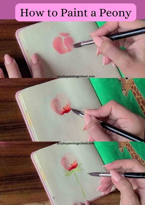 How to Paint Peony 24 Beautiful Tutorials (Oil, Acrylic, Watercolor, Gouache) | Acrylic Painting School How To Paint Peonies In Oil, Watercolor Peony Tutorial, How To Paint Peonies Acrylic, How To Paint A Peony, How To Paint Peonies, Peony Painting Acrylic Easy, Painting Peonies, Peonies Painting, Peony Illustration