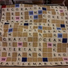 Scrabble Quilt | Quiltsby.me Scrabble Quilt Ideas, Scrabble Quilt, Family Tree Quilt, Plaid Quilts, Twister Quilts, Puzzle Quilt, Small Quilt Projects, Tiled Quilt, Scrabble Board