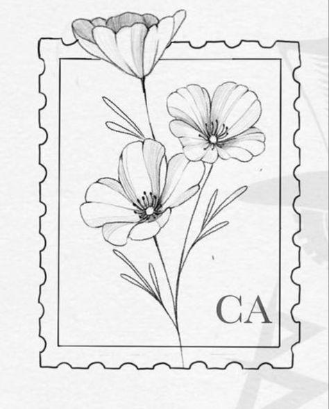 California Poppy Drawing, Simple Poppy Tattoo, California Poppy Tattoo, Poppy Flower Tattoo, Wrist Tattoo Designs, Wrist Tattoo Ideas, Stamp Tattoo, California Tattoo, Poppy Drawing