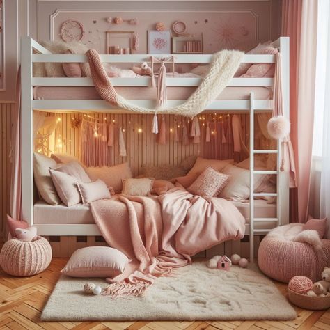 Bunk Beds for Girls: Cute & Space-Saving Shared Girls Room Toddler Bunk Bed, Pretty Bunk Beds, Room Ideas For 2 Sisters Bunk Bed, Teenage Bunk Bed Rooms, Bunk Bed Set Up Ideas, Bunk Bed For Girls Room, Twin Girl Bedrooms Bunk Beds, Cute Room Ideas Bunk Beds, Bunk Beds For Girls Room Small Spaces