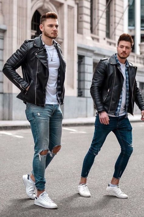 Steampunk Men Clothing, Leather Jeans Men, Steampunk Men, Biker Jackets, Mens Fashion Streetwear, Leather Jeans, Urban Street Style, Destroyed Jeans, Jackets For Men