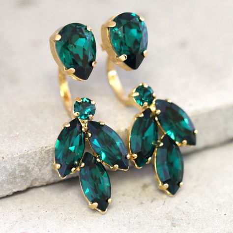 Emerald EarringsEar Jacket EarringsBridal Chandelier Emerald Floating Earrings, Gold Ear Jacket, Jacket Earrings, Ear Jacket Earring, Earring Jackets, Ear Jacket, Earrings Ear, Earrings Crystal, Wedding Jewelry Earrings