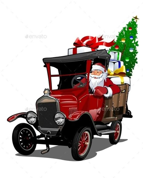 Cartoon Retro Christmas Truck by Mechanik | GraphicRiver Cars Vector, Red Truck Christmas, Christmas Red Truck, Vintage Red Truck, Cartoon Cars, Delivery Truck, Merry Christmas Happy Holidays, Christmas Car, Christmas Truck