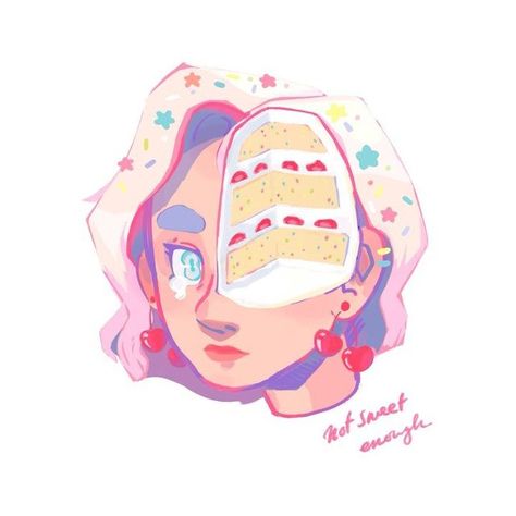 Baking Art Reference, Cake Anime Drawing, Cake Character Design, Icing Drawing, Gore Painting, Animatic Ideas, Cake Meme, Cake Sketch, Art Notes