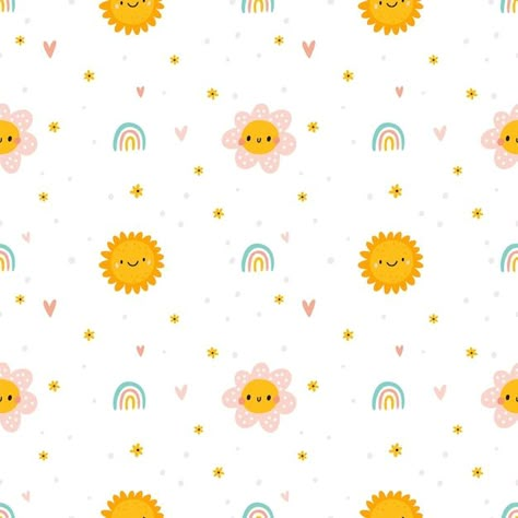 Rainbow Seamless Pattern, Spring Seamless Pattern, Sunshine Background, Rainbow Pattern Design, Sunshine Pattern, Heart Platforms, Summer Graphics, Sun Background, Wallpaper Sun