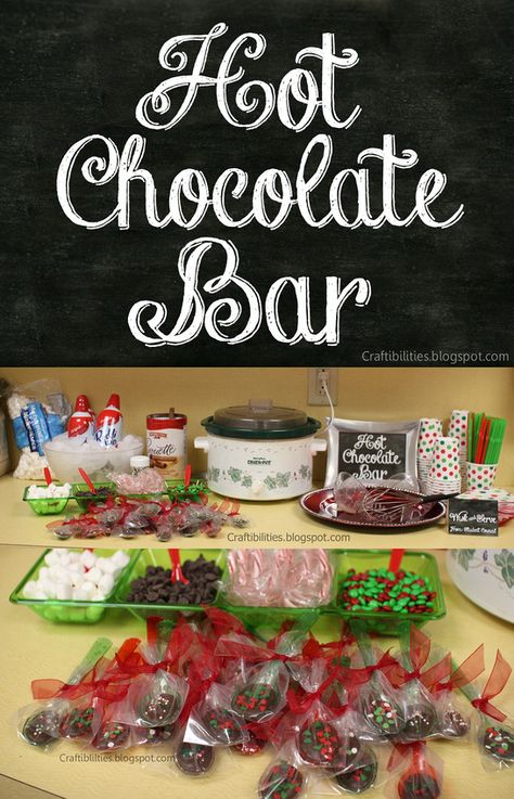 Hot chocolate bar in the teachers lounge. Chocolate SPOONS & HOT CHOCOLATE BAR - free downloadable! IDEAS! School Christmas Party, Christmas Party Ideas, Hot Chocolate Bar, Work Christmas Party, Chocolate Spoons, Office Christmas Party, Office Holiday Party, Hot Cocoa Bar, Chocolate Caliente